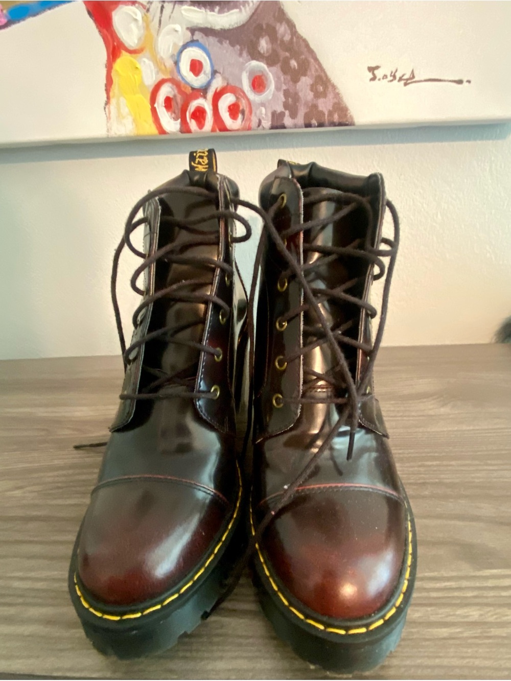 Dr. Martens Cherry Red Leather Lace-Up Platform Boots